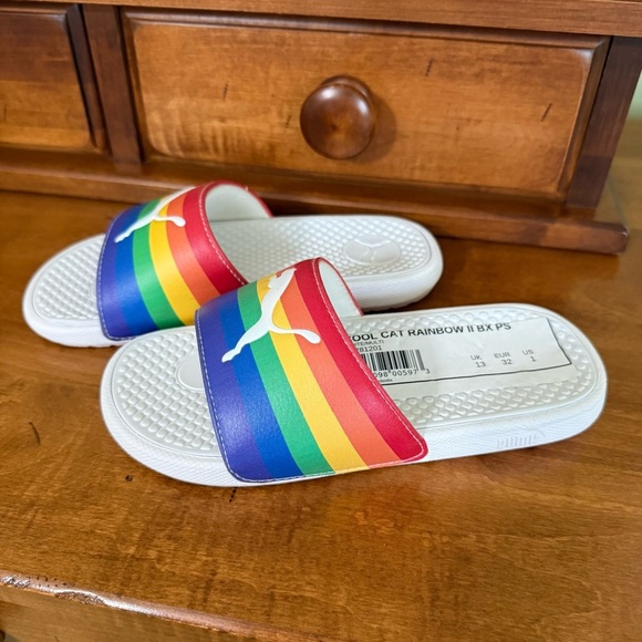 New Puma rainbow slides youth size 1 sandals white sole unisex shoe - Picture 2 of 11